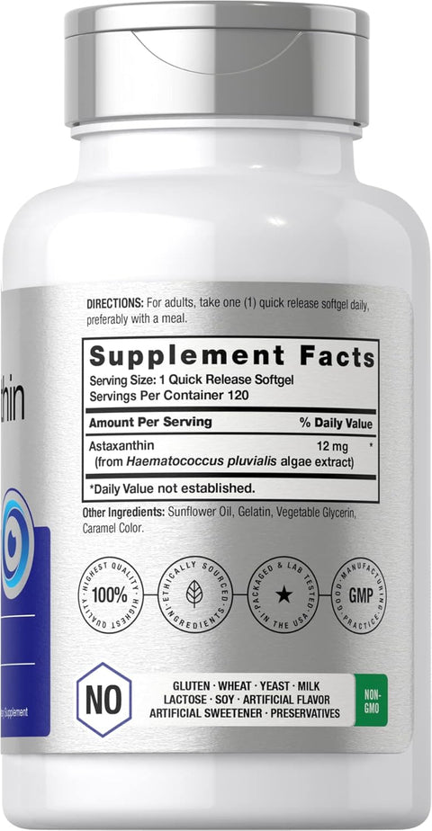 Horbäach Astaxanthin Triple Strength Eyes Skin Health 12mg 120 Softgels