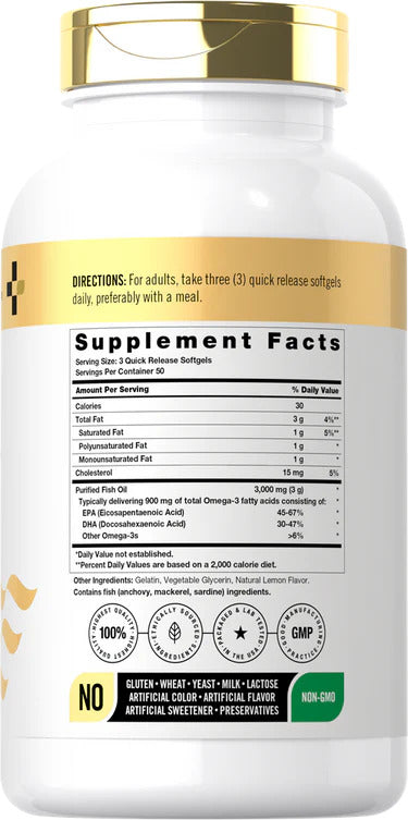 Horbaach Fish Oil Omega 3 Epa Dha 3000mg per serving | 150 Softgels