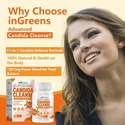inGreens Candida Cleanse Detox for Women & Men Probiotics Digestive 60 Softgels