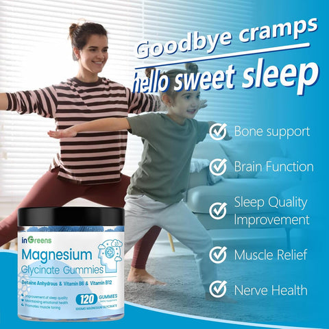 Ingreens Magnesium Glycinate Betaine Sleep Relaxation & Focus Support 120 Gummies