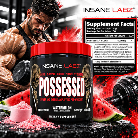 Insane Labz Possessed Test Boost PreWorkout D-Aspartic Acid and Creatine Fueled by AMPiberry and OXYgold 30 Srvgs