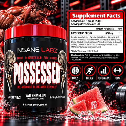 Insane Labz Possessed Test Boost PreWorkout D-Aspartic Acid and Creatine Fueled by AMPiberry and OXYgold 30 Srvgs