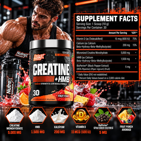 Nutrex Research Micronize Creatine+Hmb Monohidrat 30 Servis - Fruit Punch
