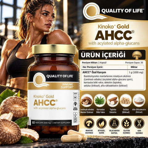 Quality of Life Kinoko Gold AHCC Immune Support With Acylated Alpha-Glucans 500 mg 60 Vegicaps