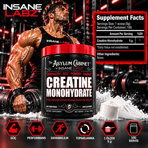 Insane Labz Insane Creatine Monohydrate Post Workout Strength Size Power 500 gr 100 Servings - Kreatin Takviyesi