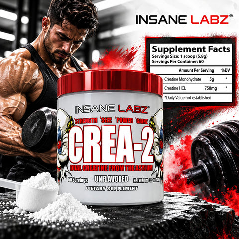 Insane Labz Crea-2 Creatine Monohydrate & Creatine HCl Powder 60 Servings - Kreatin Monohidrat & HCL
