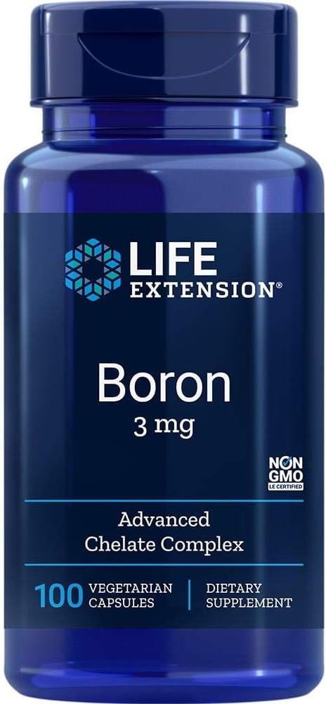 Life Extension Boron 3 mg Vitamin B2 Supports Healthy Bones Optimal Bone Metabolism Immune Function Nervous System Health Vegetarian, 100 Caps