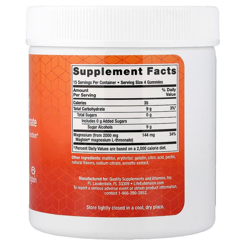 Life Extension Neuro-Mag Magnesium L-Threonate Magtein Natural Orange 60 Gummies