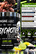 Insane Labz Psychotic Test Energy Pump Boosting PreWorkout DMAE Bitartrate D-Aspartic Acid Creatine HCL and Glycerol Monostearate 30 Servings Lemon-Lime