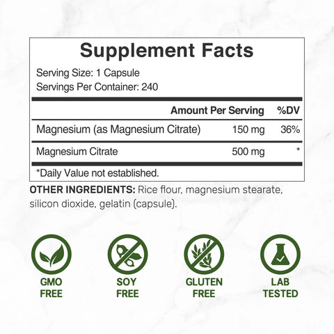 Deal Supplement Magnesium (Magnezyum) Citrate 500mg, 240 Capsules