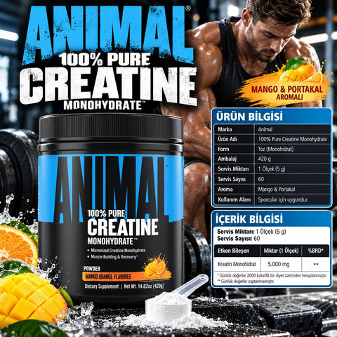 Animal Pure Creatine Monohydrate 100% 420 gr Orange Mango - Kreatin Monohidrat