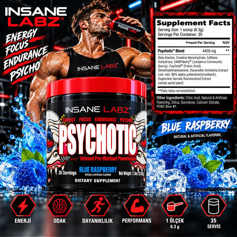 Insane Labz Psychotic Preworkout Blue Raspberry – 35 Servis