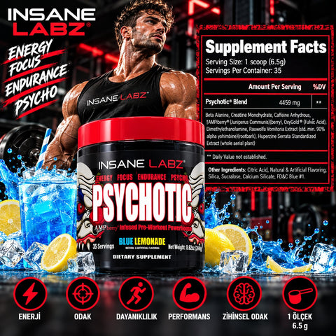 Insane Labz Psychotic Preworkout Blue Lemonade – 35 Servis