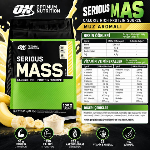 Optimum Nutrition Serious Mass Gainer 5450 Gr - Muz Aroma