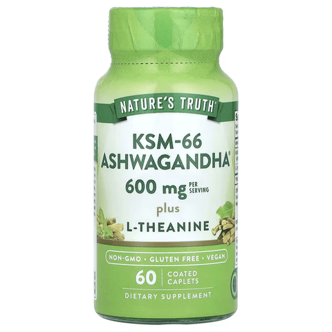 Nature's Truth KSM66 Ashwagandha Plus L-Theanine 60 Coated Caplets