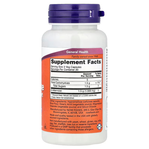 NOW Foods D-Mannose Healthy Urinary Tract 500 mg 60 Veg Caps