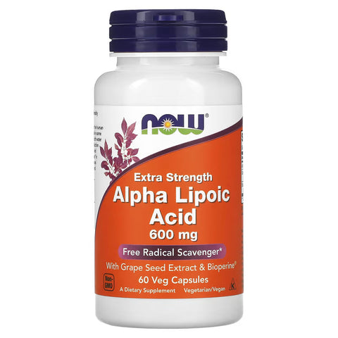 NOW Foods, Alpha Lipoic Acid+Grape Seed Extra Strength, 600 mg, 60 Veg Caps