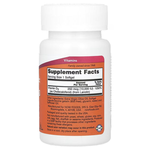 NOW Foods, Vitamin D3, High Potency, 10,000 IU, 240 Softgels