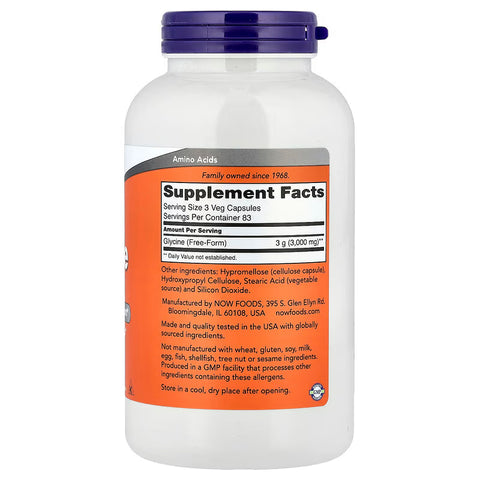 NOW Foods Glycine Nervous Dna System Support 1,000 mg 250 Veg Capsules