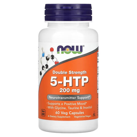 NOW Foods, 5-HTP, Inositol , Glycine , Taurine , Niacin Double Strength, 200 mg, 60 Veg Capsules