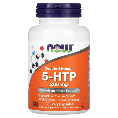 NOW Foods, 5-HTP, Inositol , Taurine , Niacin , Glycine Double Strength, 200 mg, 120 Veg Capsules