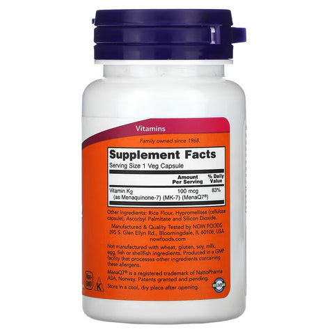 NOW Foods, MK7 Vitamin K2, 100 mcg, 60 Veg Capsules