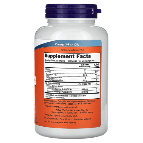 NOW Foods Omega-3 Fish Oils EPA DHA 200 Softgels