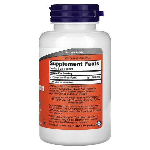 NOW Foods L-Tryptophan 1,000 mg Double Strength 60 Tablet