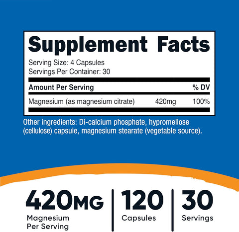 Nutricost Magnesium Citrate 420mg 120 Veggie Caps