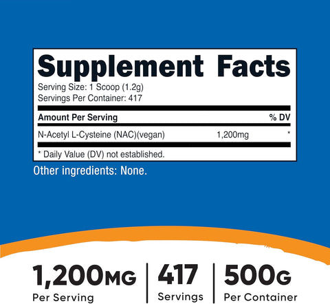 Nutricost N-Acetyl L-Cysteine NAC Antioxidants Powder 500 Gram 417 Servis