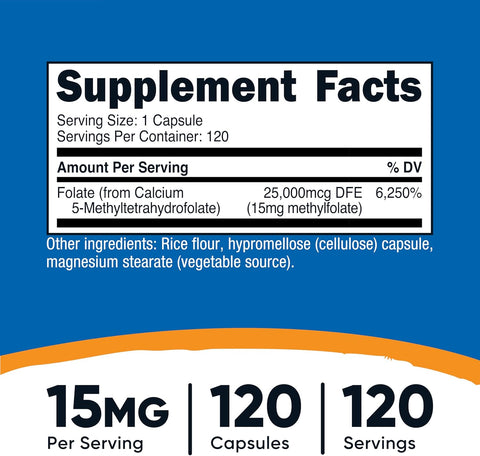 Nutricost L-Methylfolate Women's Health 15mg 5-MTHF Vegan 120 Capsules