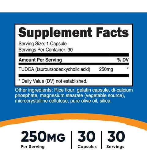 Nutricost Tudca Tauroursodeoxycholic BILE acid 250 MG 30 Caps