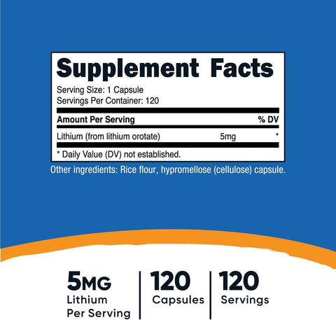 Nutricost Lithium Orotate Neuroprotective Effects Brain 5mg 120 Caps