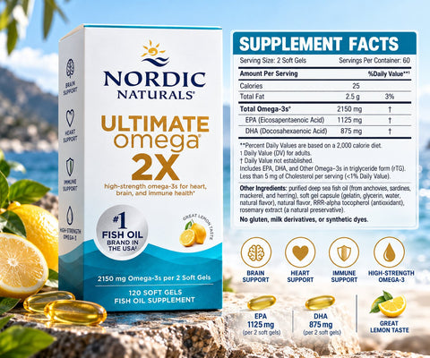 Nordic Naturals Ultimate Omega 2X Fish Oil EPA DHA Lemon 120 SoftGels - Balık Yağı Takviyesi