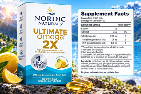 Nordic Naturals Ultimate Omega 2X Fish Oil EPA DHA Lemon 120 SoftGels - Balık Yağı Takviyesi