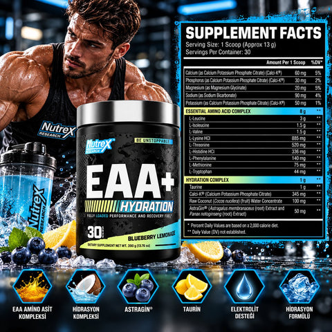 Nutrex Research EAA Hydration Essential Amino Acid Complex 390 g - Blueberry Lemonade