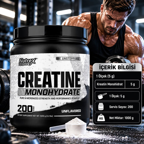 Nutrex Research Creatine Monohydrate Unflavored 1000 g - 200 Servis - Kreatin Takviyesi