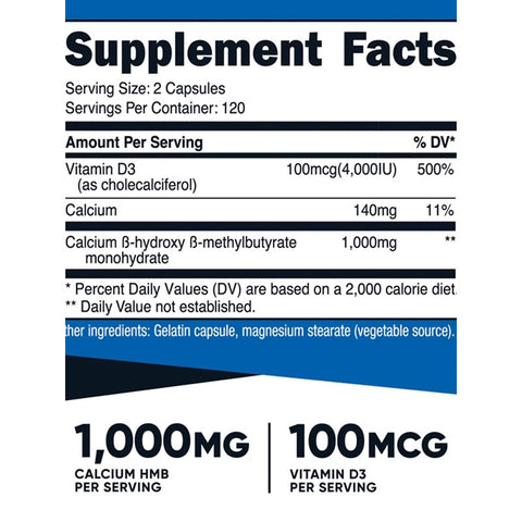 Nutricost 1000 MG HMB With Vitamin D3 4000 IU 240 Capsul
