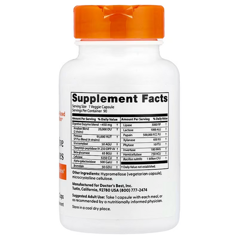 Doctor's Best Digestive Super Enzymes Amylase Bromelain Papain Gut Health 90 Veggie Caps