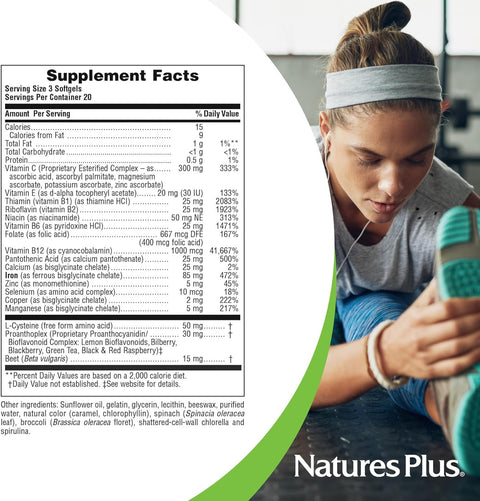 NaturesPlus Hema-Plex + Iron +Niacin+Copper+Selenium+Benfotiamine 60 Fast-Acting Softgels