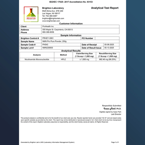 ProHealth Longevity NMN Pro Pure Powder Nicotinamide Mononucleotide - 250 Servis