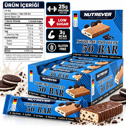 Nutrever Xtreme Protein Bar 50 Gr 24 Adet - Kurabiye Aroma