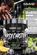 Insane Labz Psychotic Test Energy Pump Boosting PreWorkout DMAE Bitartrate D-Aspartic Acid Creatine HCL and Glycerol Monostearate 30 Servings Lemon-Lime
