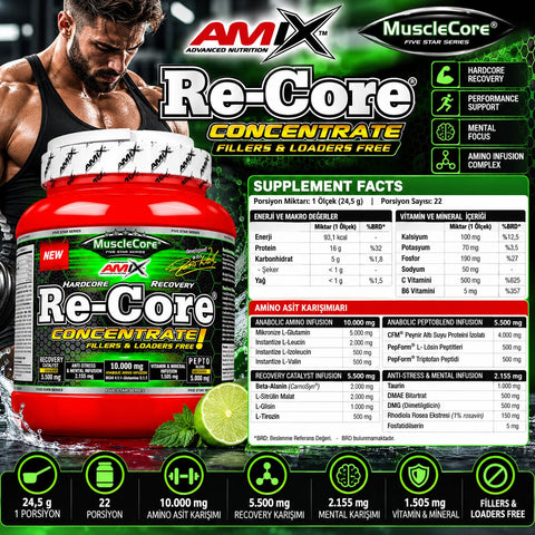 AMIX Re-Core Concentrated Glutamine & Citrulline & Glycine & Tyrosine & Dmg & Phosphatidylserine & Gaba 540g