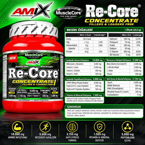 AMIX Re-Core Concentrated Glutamine & Citrulline & Glycine & Tyrosine & Dmg & Phosphatidylserine & Gaba 540g