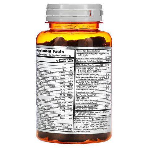 NOW Foods, Sports, Men's Active Sports Multi Vitamin+Tribulus+Maca+Panax+Zma+MCT 90 Softgels