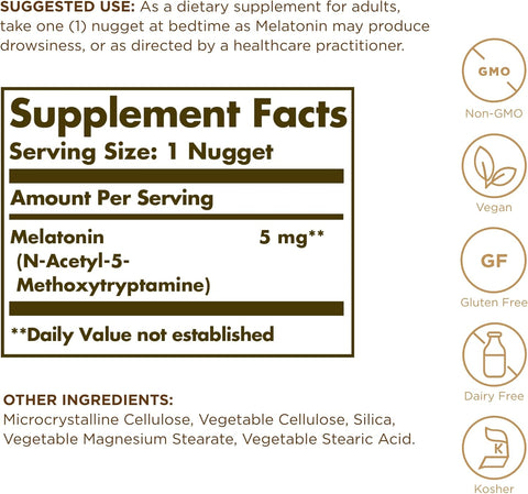 Solgar Melatonin 5 mg 60 Nuggets - Helps Promote Relaxation &amp; Rest 60