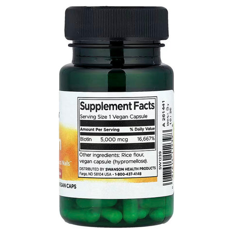 Swanson Biotin Hair B7 Vitamin 5000 mcg 30 Capsules