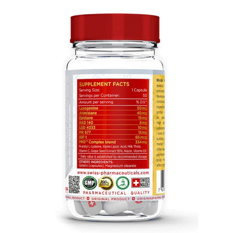 Swiss Pharmaceuticals RX-GH PRO Laxogenin, Arimistane, Epistane, Rad140, Lgd4033, Mk677, IGF 50 Caps