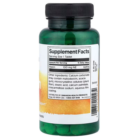 Swanson, Niacin B3 Vitamin Energy and Cardiovascular 100 mg 250 Tablet
